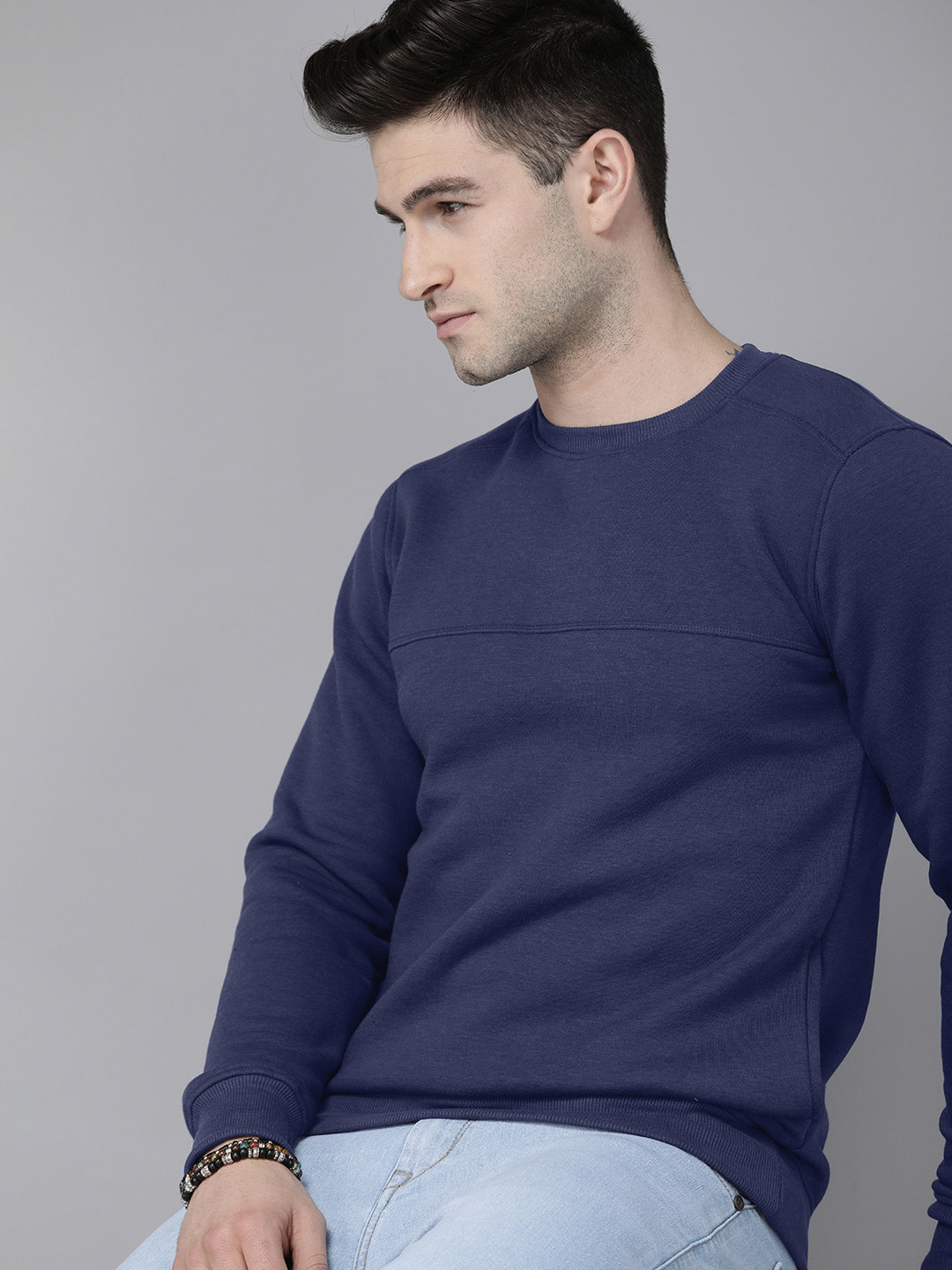 

Roadster Men Navy Blue Solid Sweatshirt
