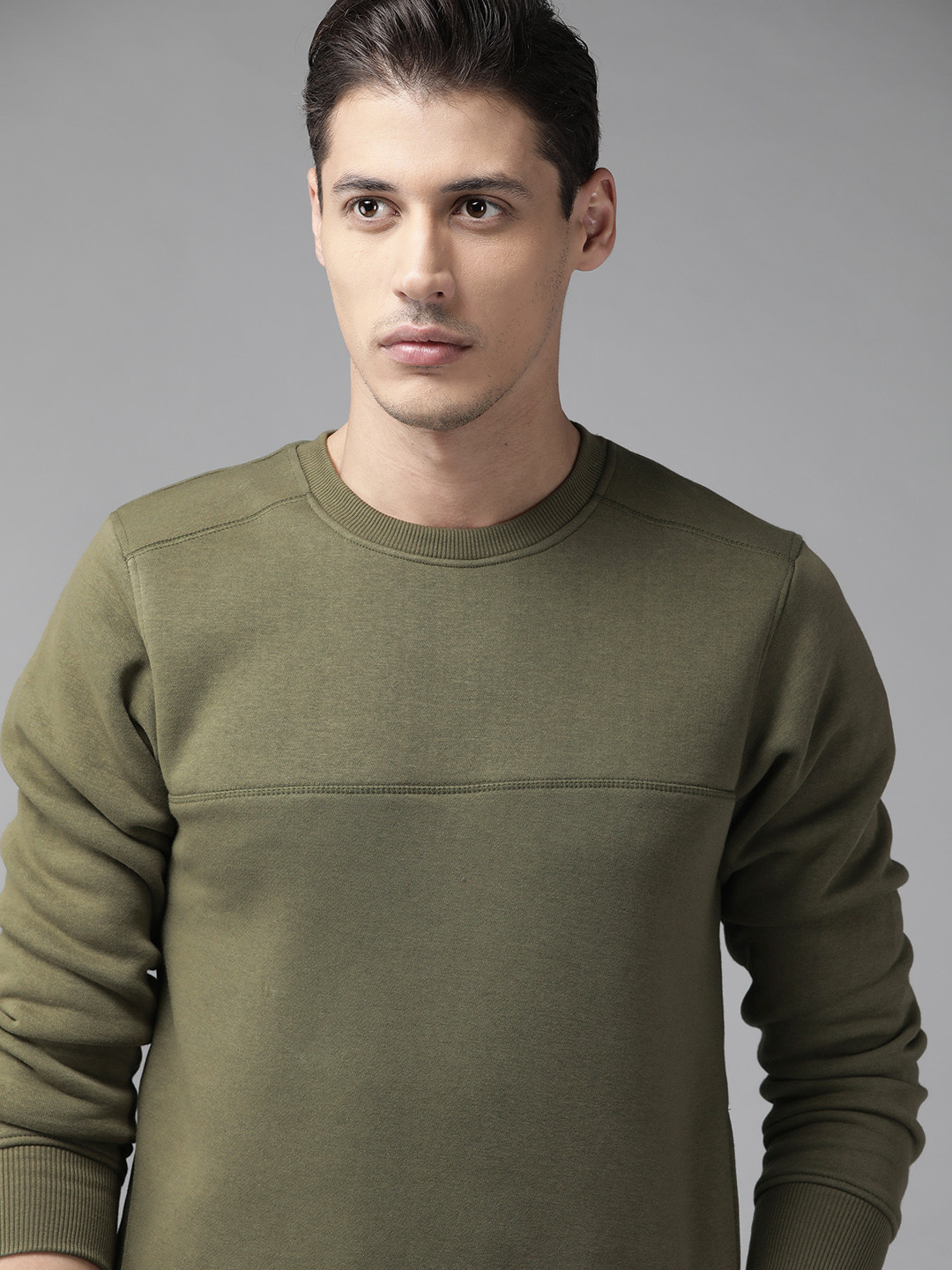 

Roadster Men Olive Green Solid Sweatshirt
