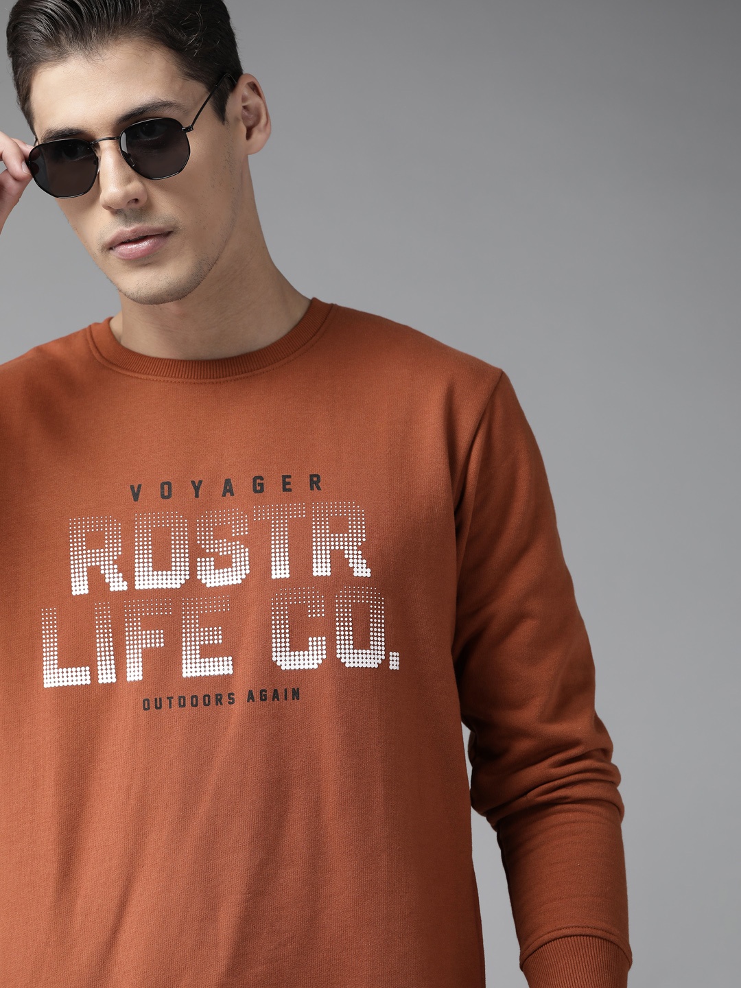 

Roadster Men Rust Orange Brand Logo Print Sweatshirt