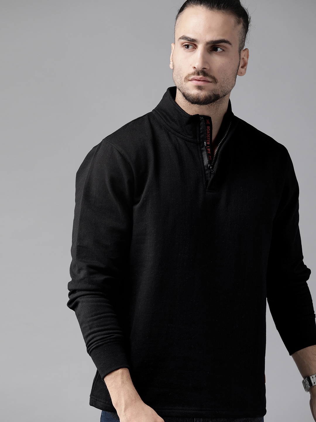 

Roadster Men Black Solid Sweatshirt