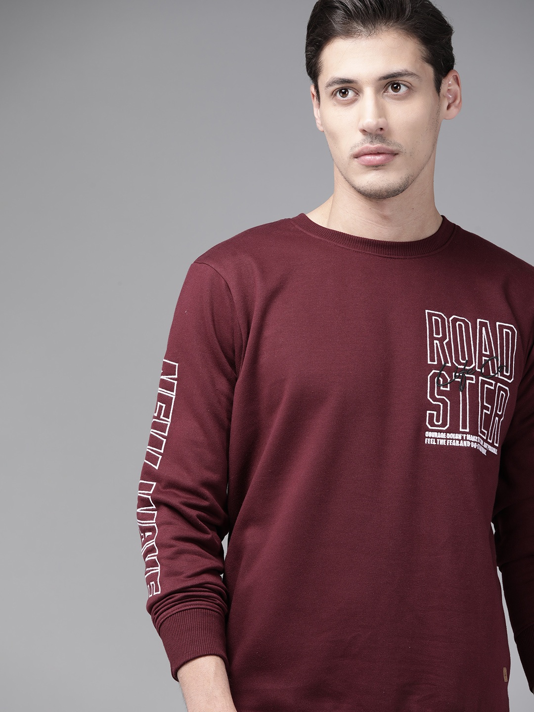 

Roadster Men Burgundy Embroidered Sweatshirt