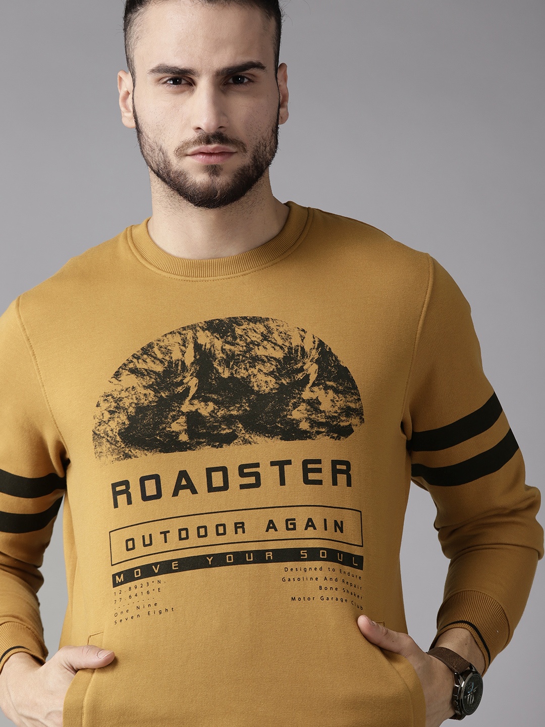 

Roadster Men Khaki Printed Sweatshirt