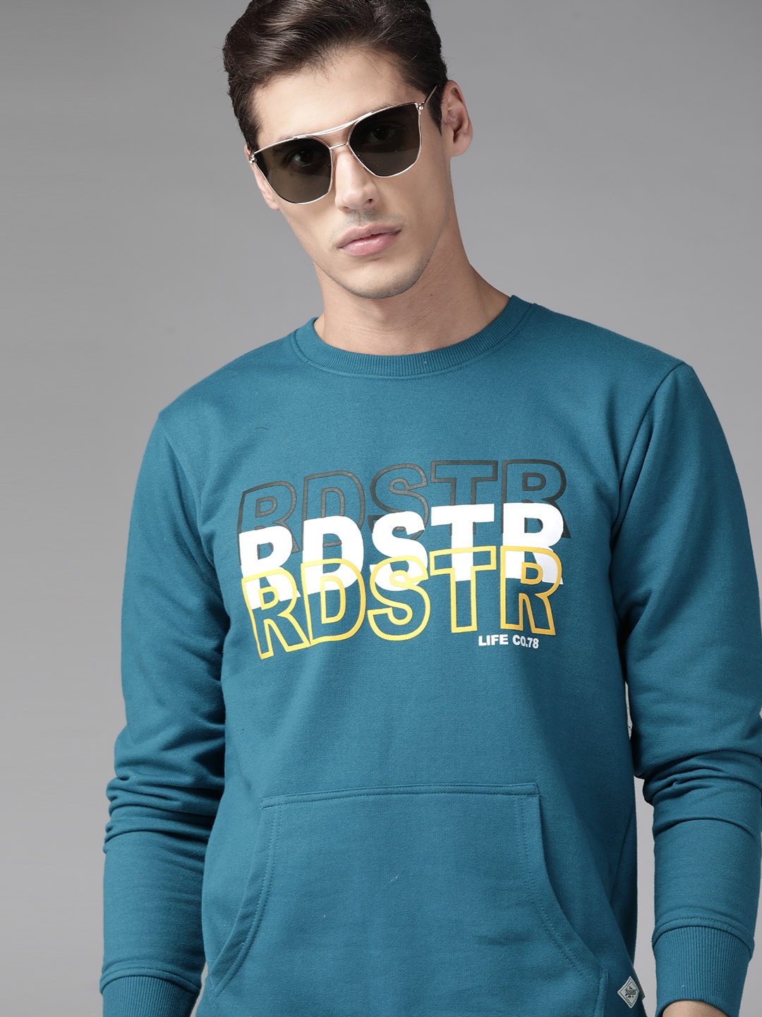 

Roadster Men Blue Printed Sweatshirt