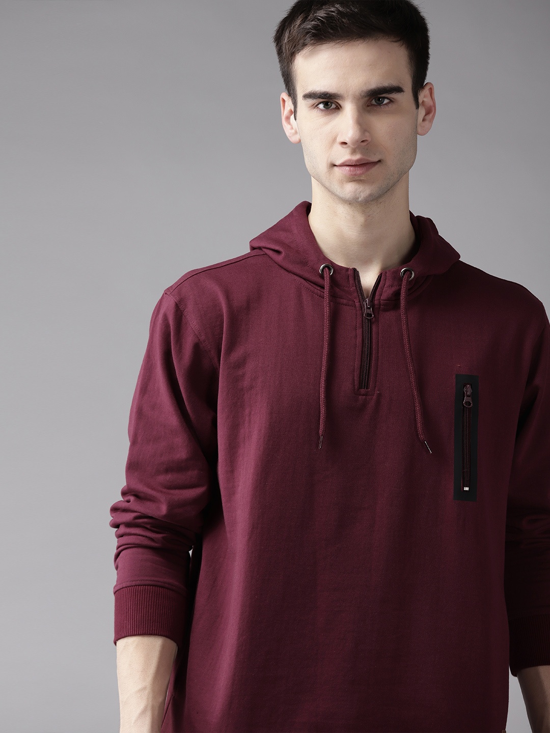 

Roadster Men Burgundy Hooded Sweatshirt