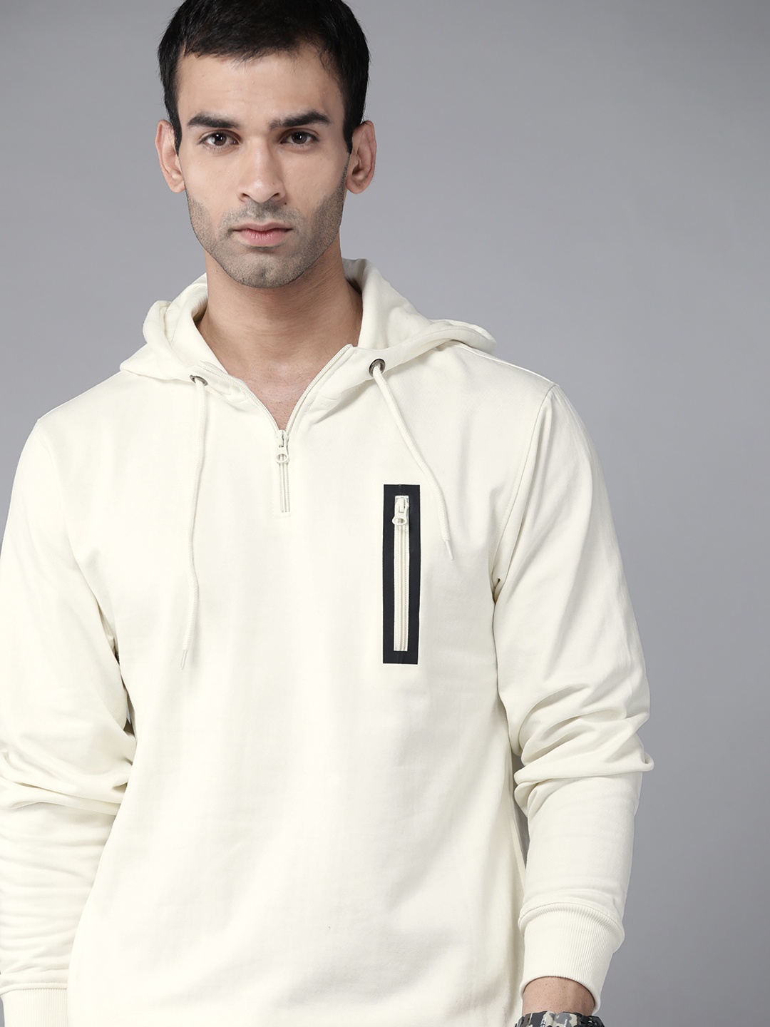 

Roadster Men Off White Hooded Sweatshirt