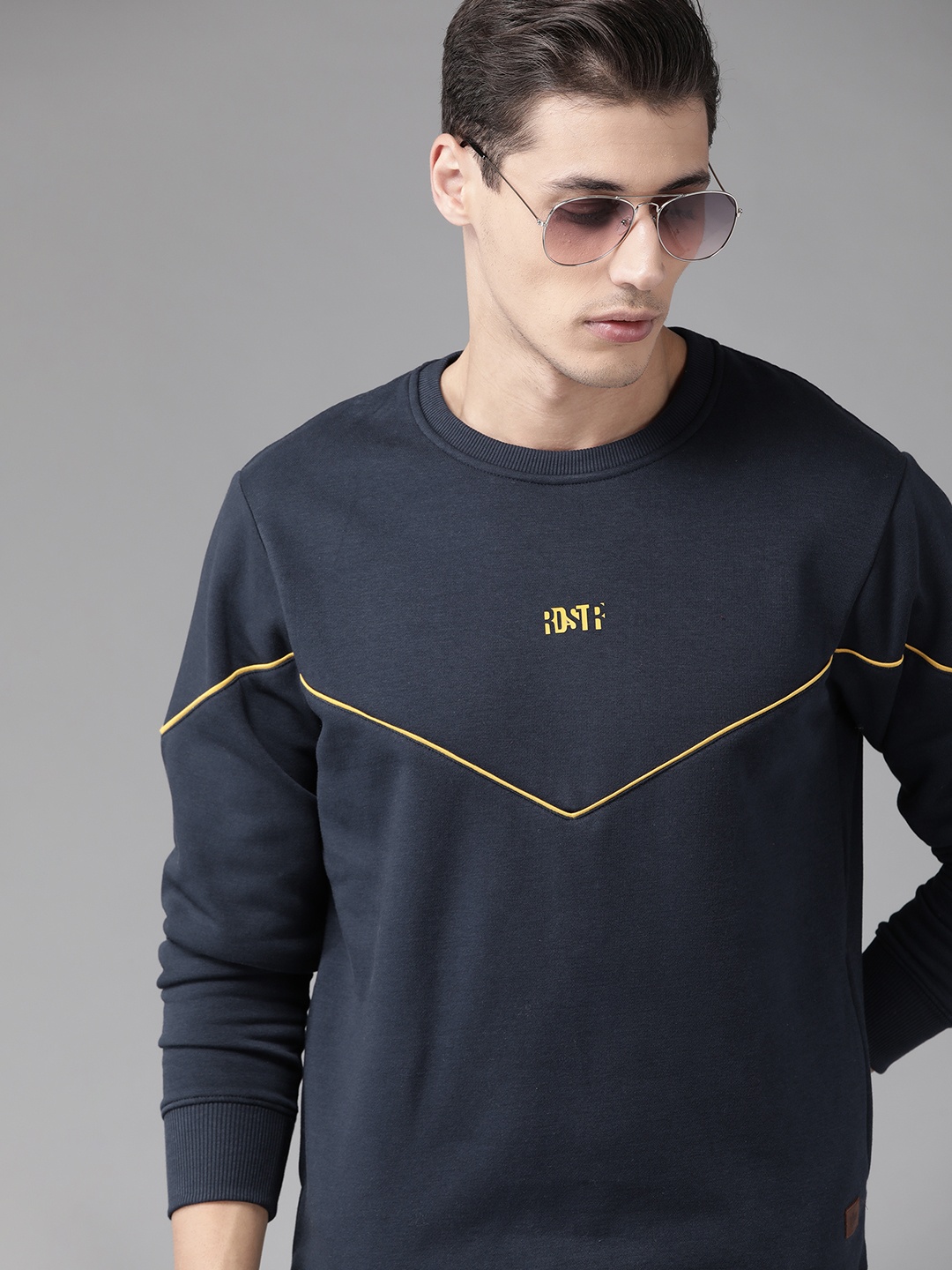 

Roadster Men Navy Blue Solid Sweatshirt