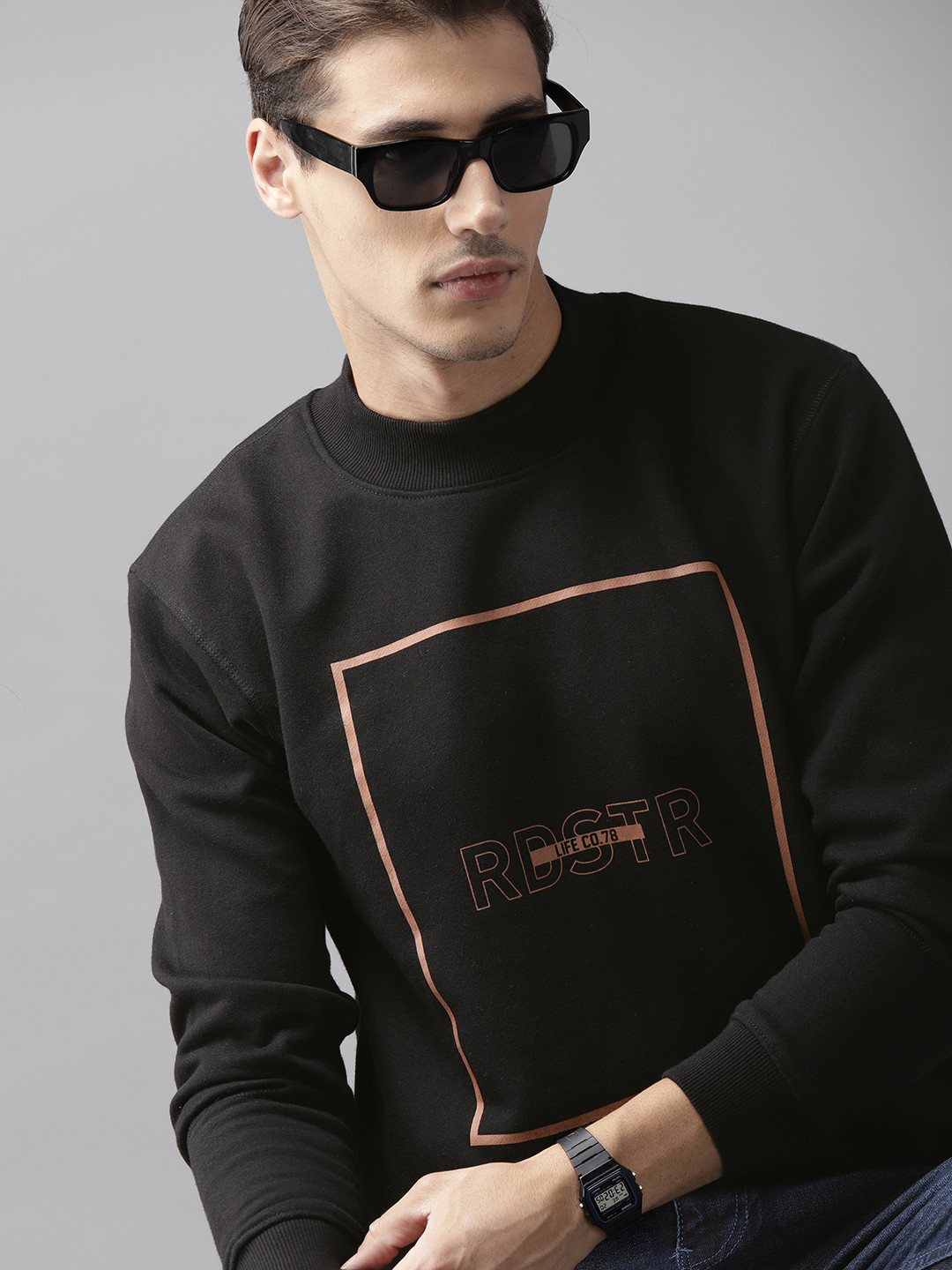 

Roadster Men Black & Brown Brand Logo Print Pullover Sweatshirt