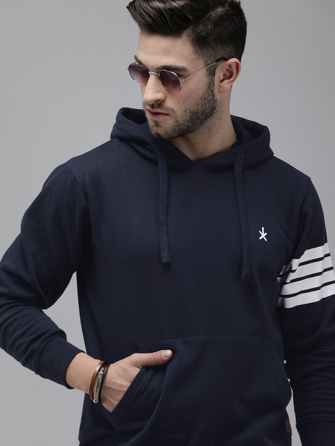 

Roadster Men Navy Blue Solid Hooded Sweatshirt