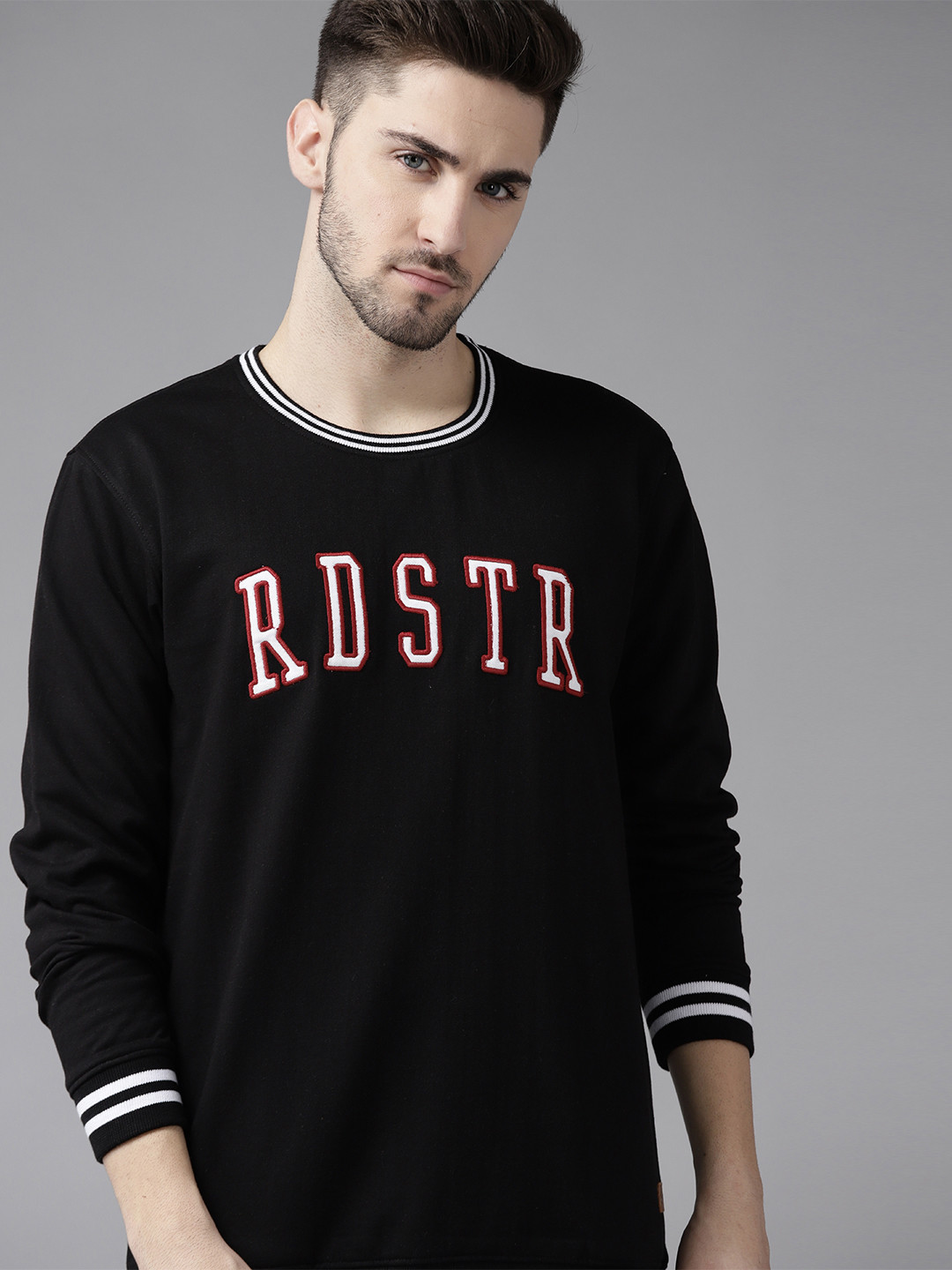 

Roadster Men Black Brand Logo Embroidered Sweatshirt