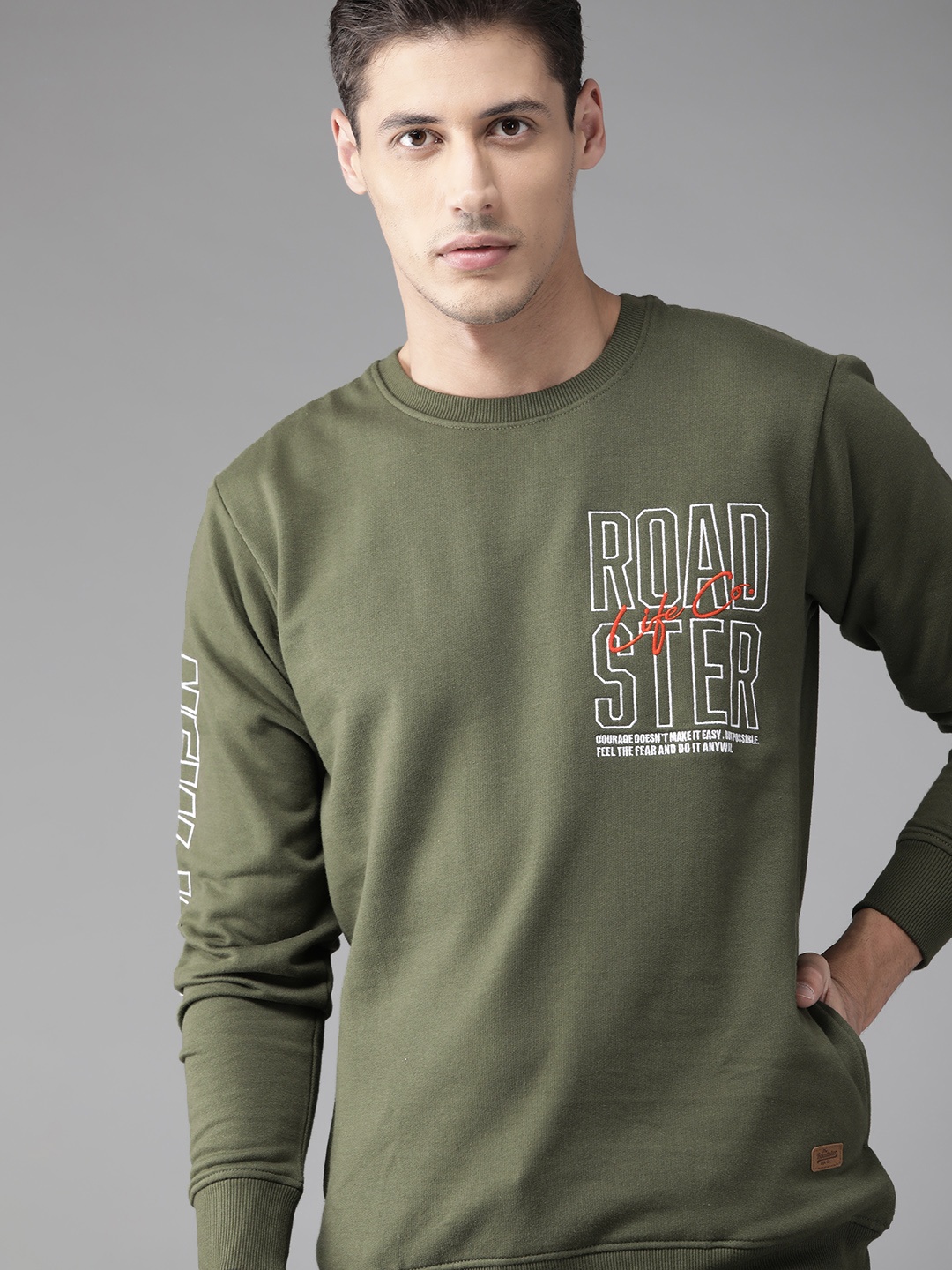 Roadster Men Green Embroidered Sweatshirt