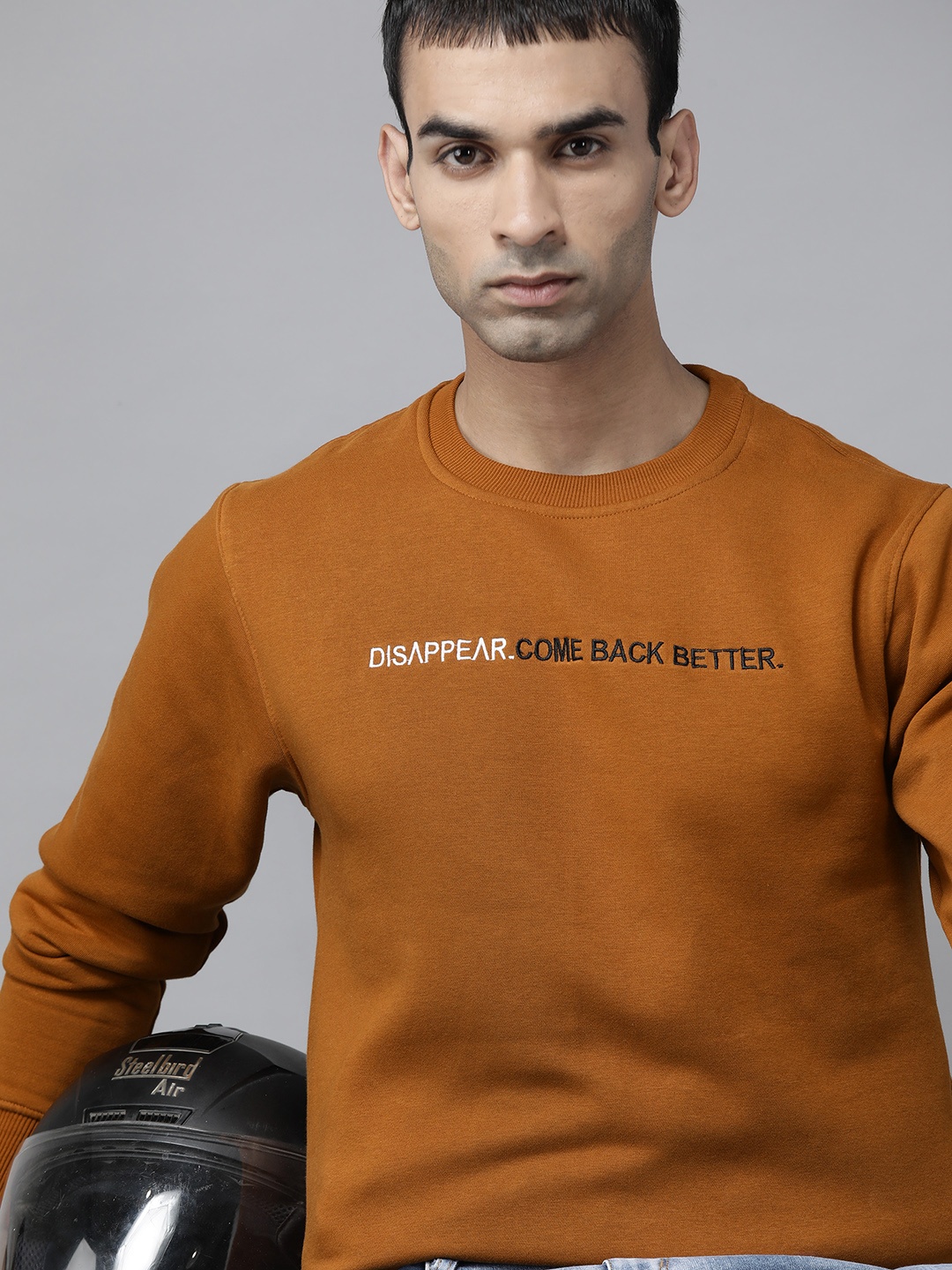 

Roadster Men Mustard Brown Embroidered Detail Sweatshirt