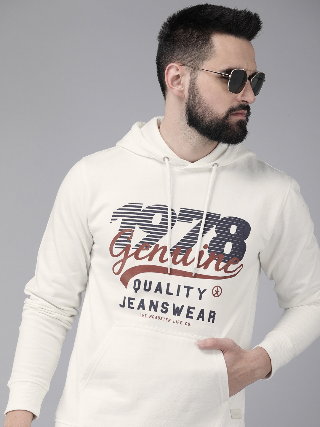

The Roadster Life Co. Typography Printed Hooded Sweatshirt, White