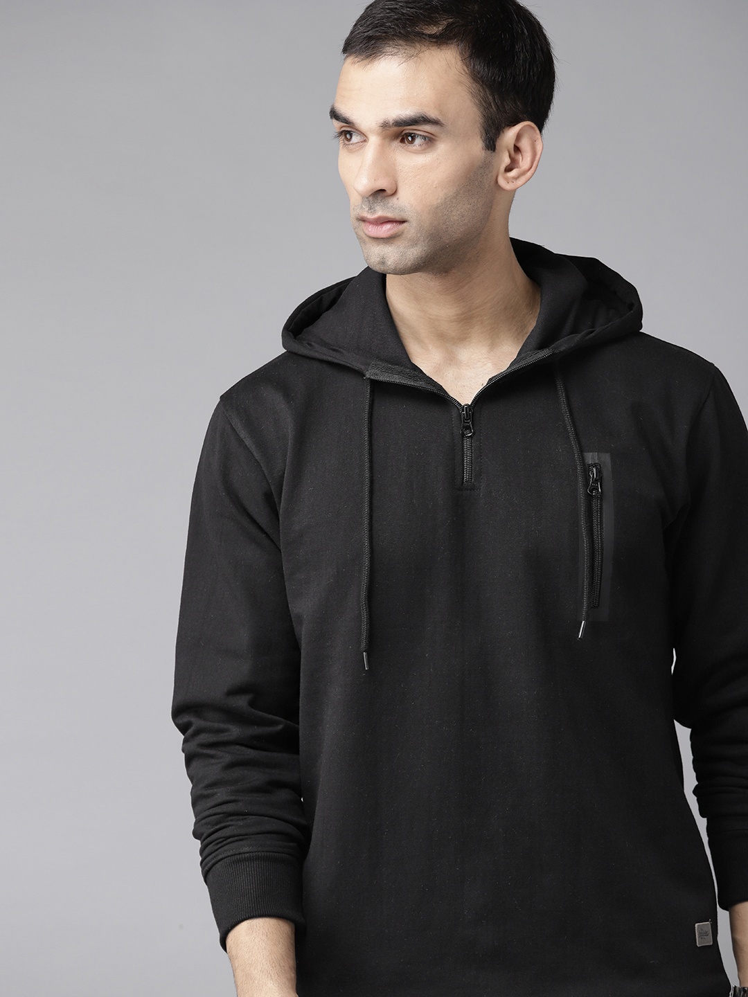 

Roadster Men Black Hooded Sweatshirt