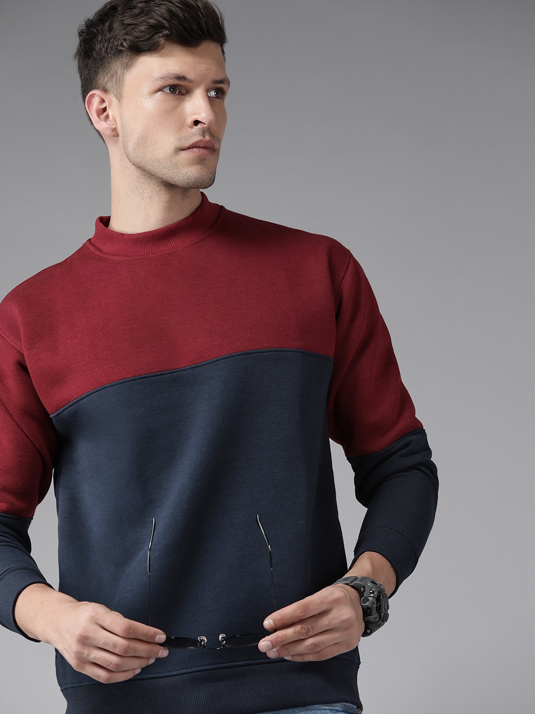 

Roadster Men Navy Blue Colourblocked Sweatshirt