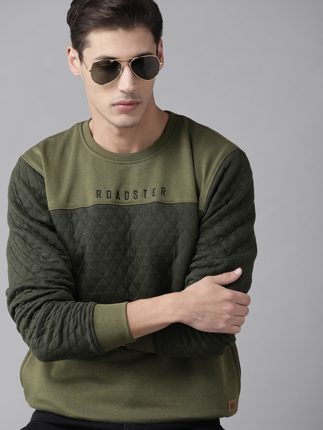 

Roadster Men Olive Green Colourblocked Sweatshirt