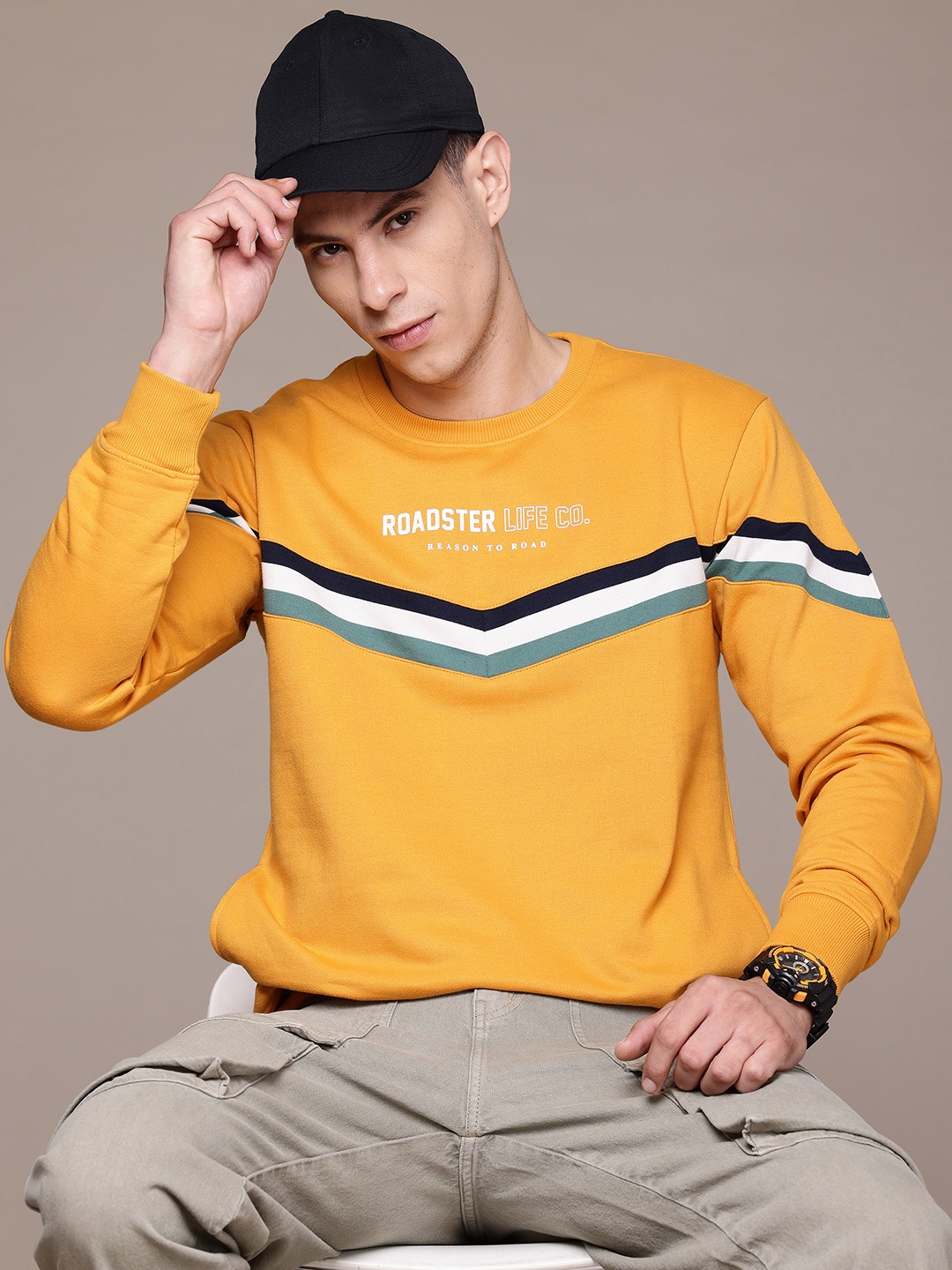 

The Roadster Lifestyle Co. Round Neck Striped Sweatshirt, Yellow