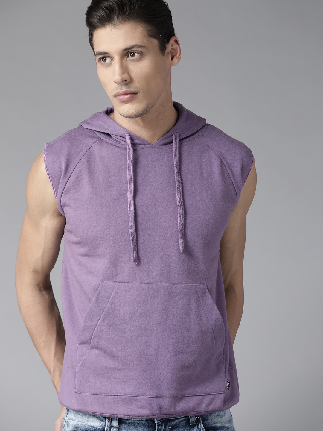 

Roadster Men Purple Solid Hooded Sweatshirt