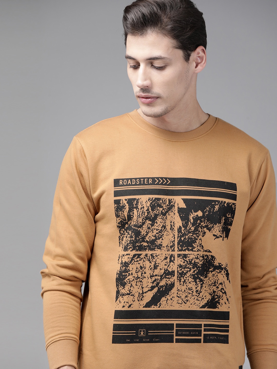 

Roadster Men Brown Printed Sweatshirt