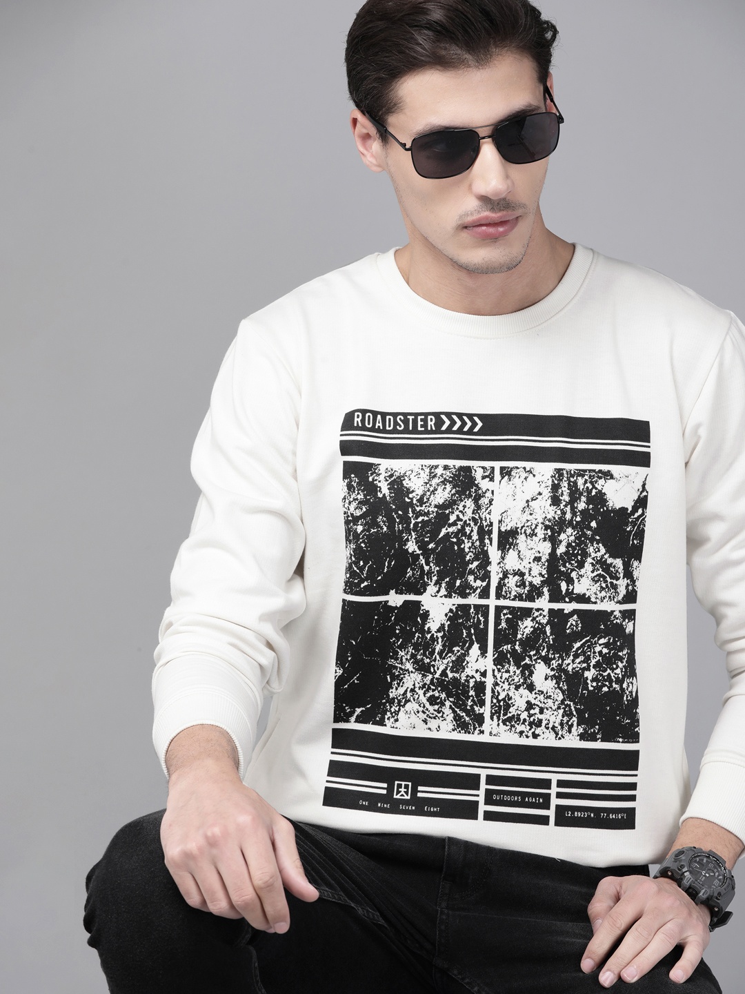 

Roadster Men Off White Printed Sweatshirt