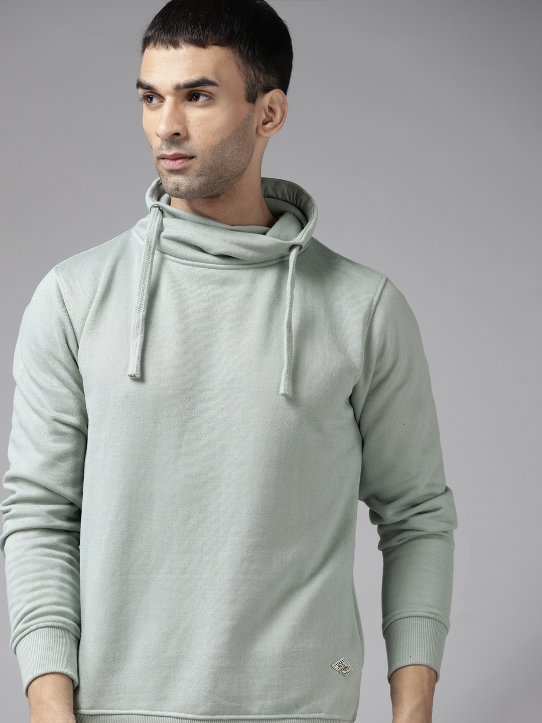 

Roadster Men Grey Cowl Neck Sweatshirt