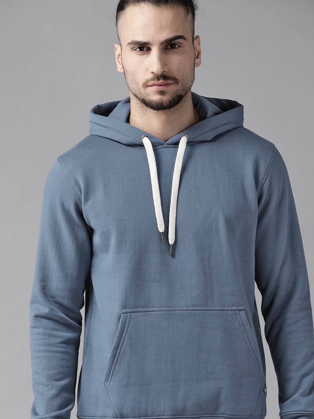 

Roadster Men Blue Solid Hooded Sweatshirt