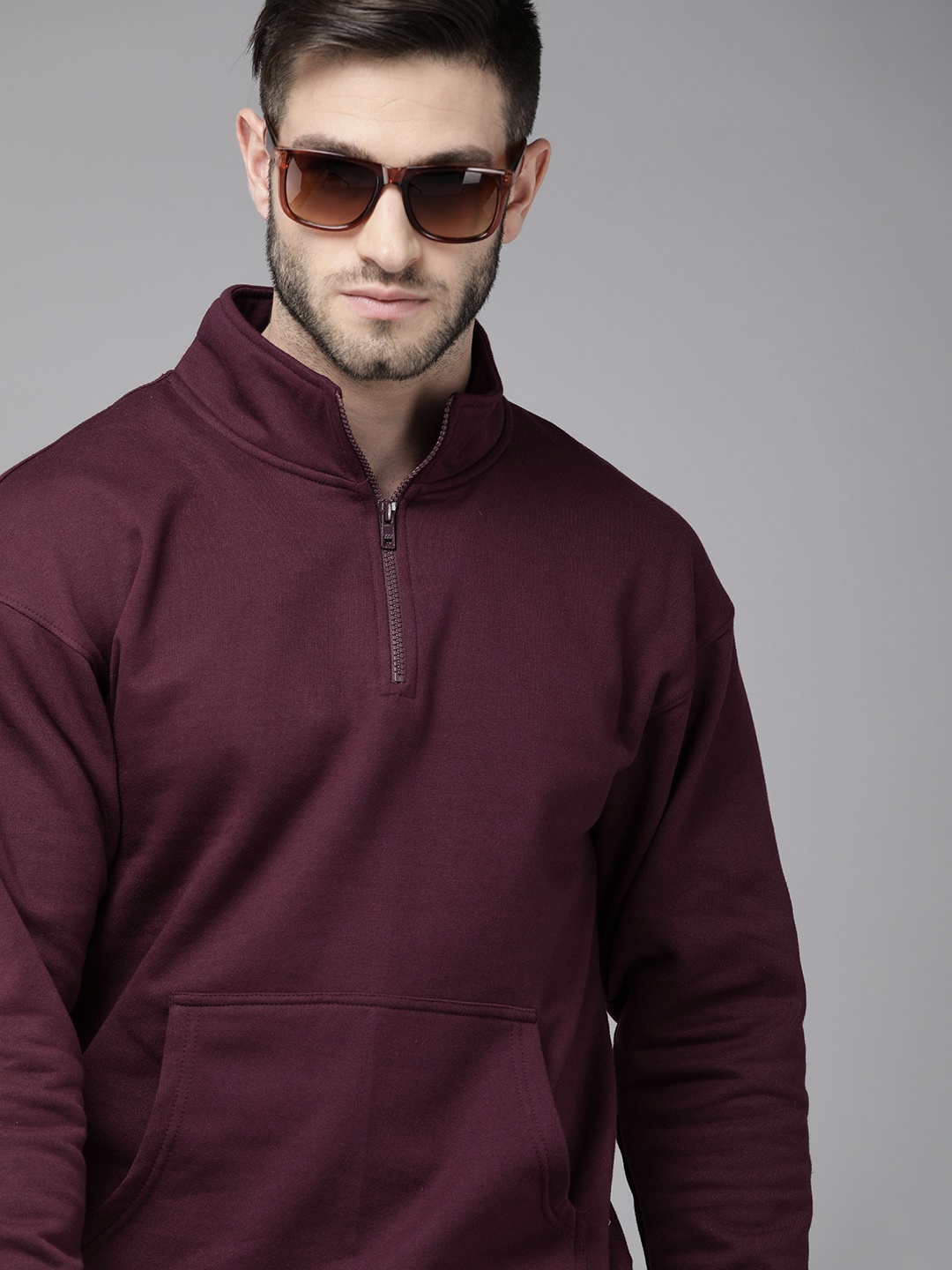 

Roadster Men Burgundy Solid Sweatshirt