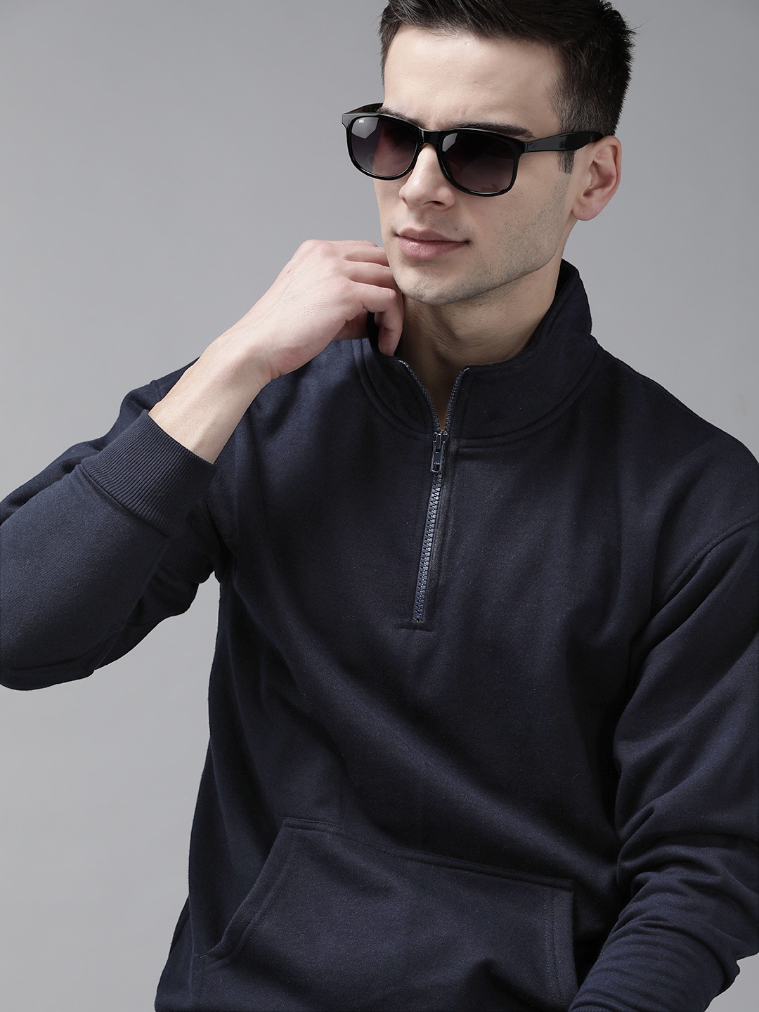 

Roadster Men Navy Blue Solid Sweatshirt