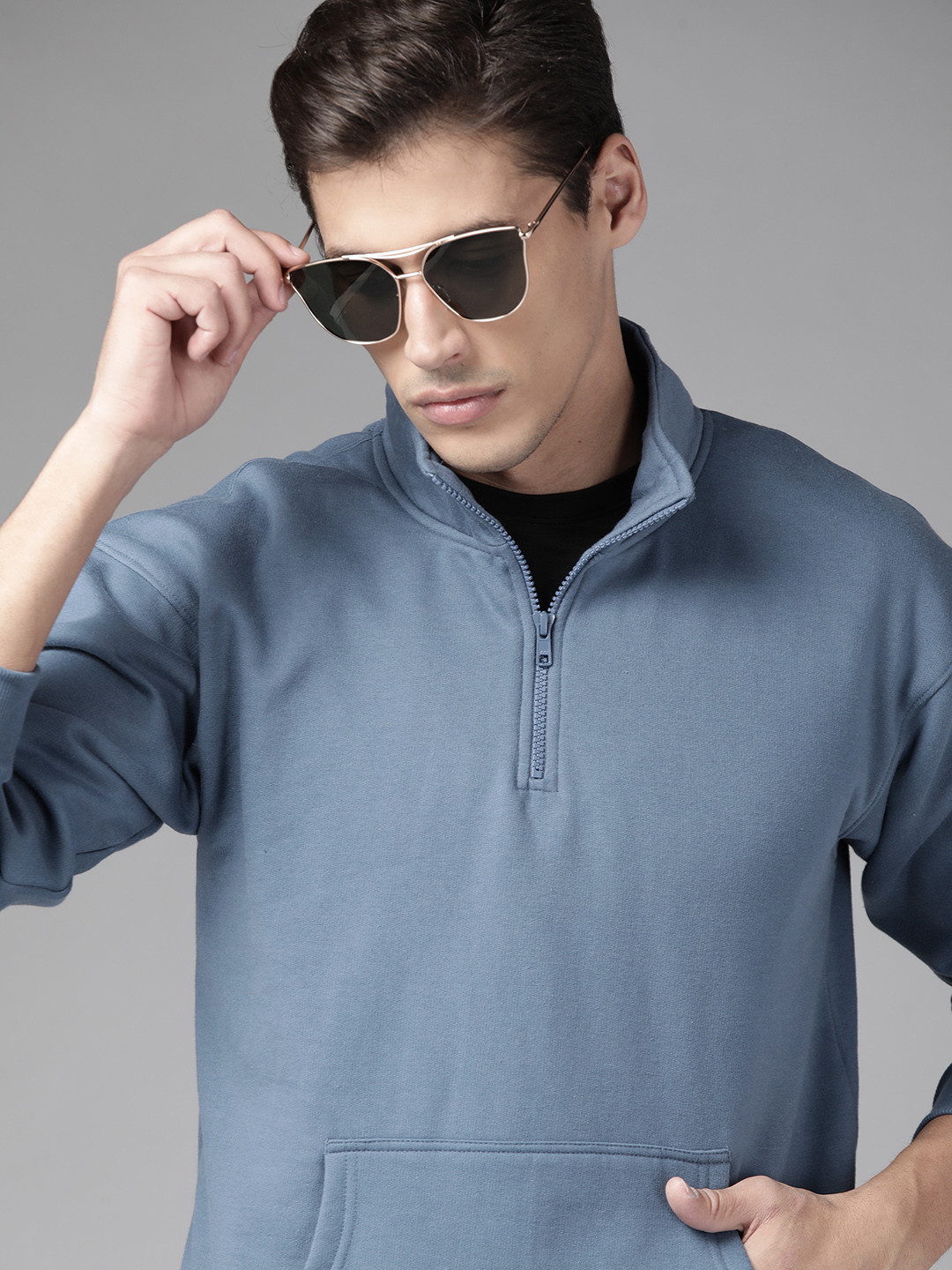 

Roadster Men Blue Solid Sweatshirt