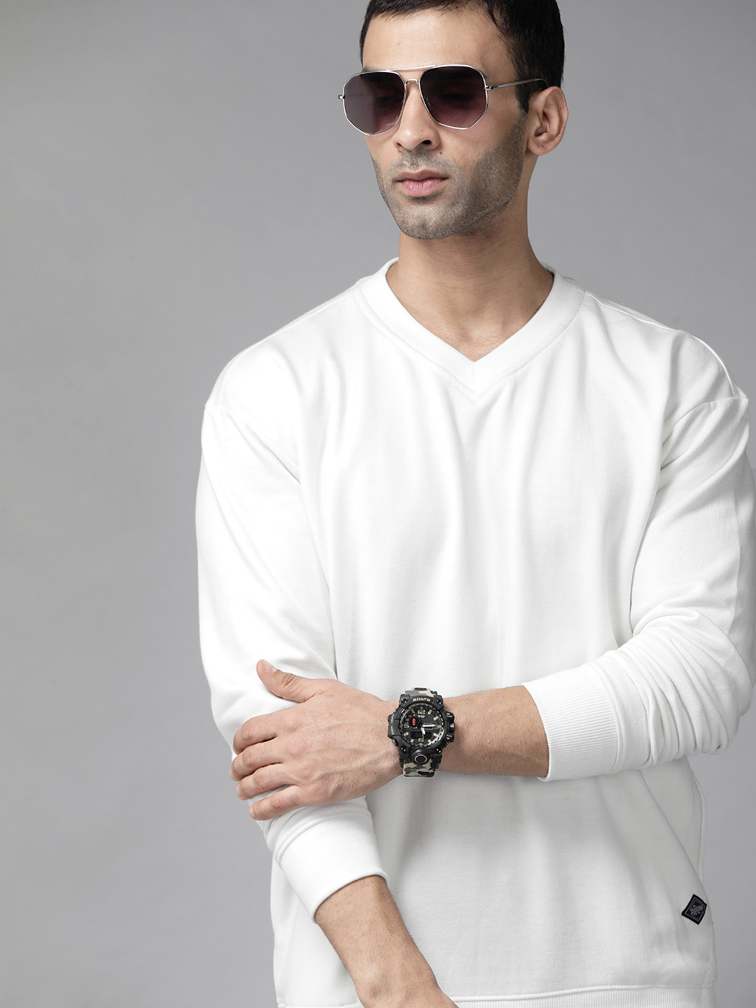 

Roadster Men White Solid Sweatshirt