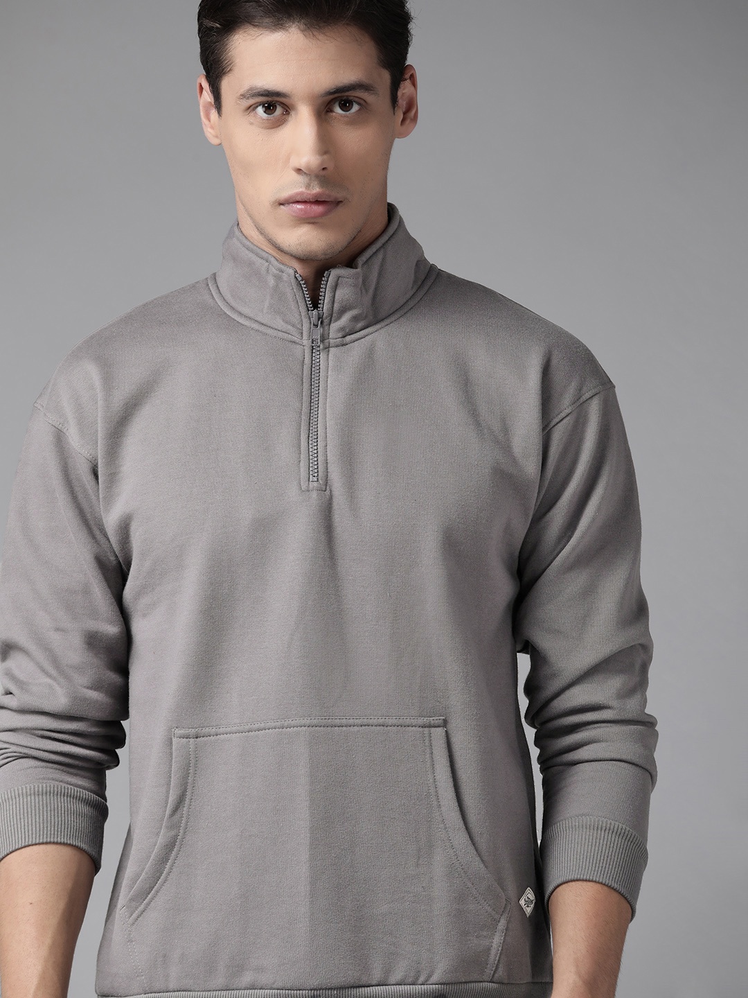 

Roadster Men Grey Solid Sweatshirt