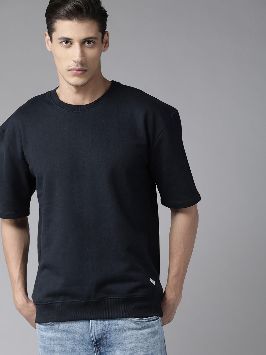 

Roadster Men Navy Blue Solid Sweatshirt