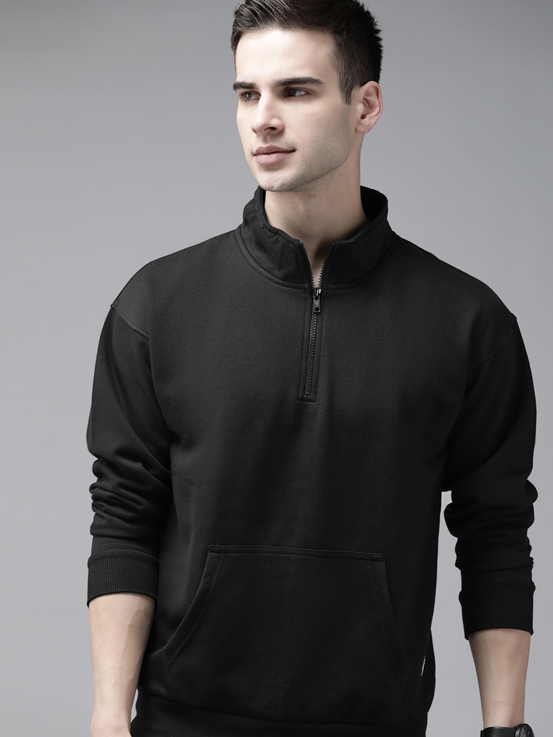 

Roadster Men Black Solid Sweatshirt