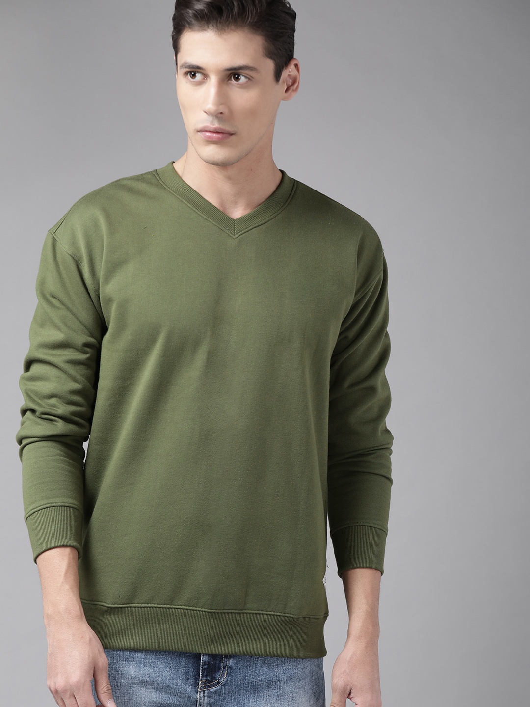 

Roadster Men Olive Green Solid Sweatshirt