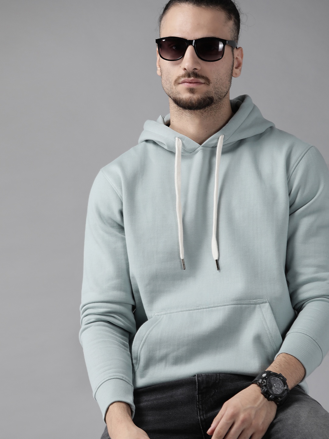 

Roadster Men Mint Green Hooded Sweatshirt