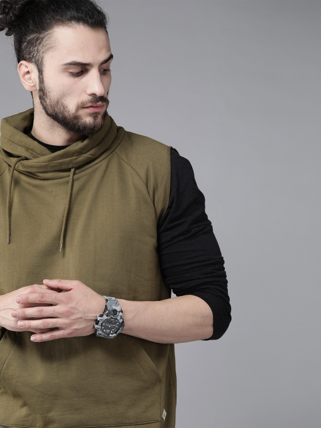 

Roadster Men Olive Green Solid Sweatshirt
