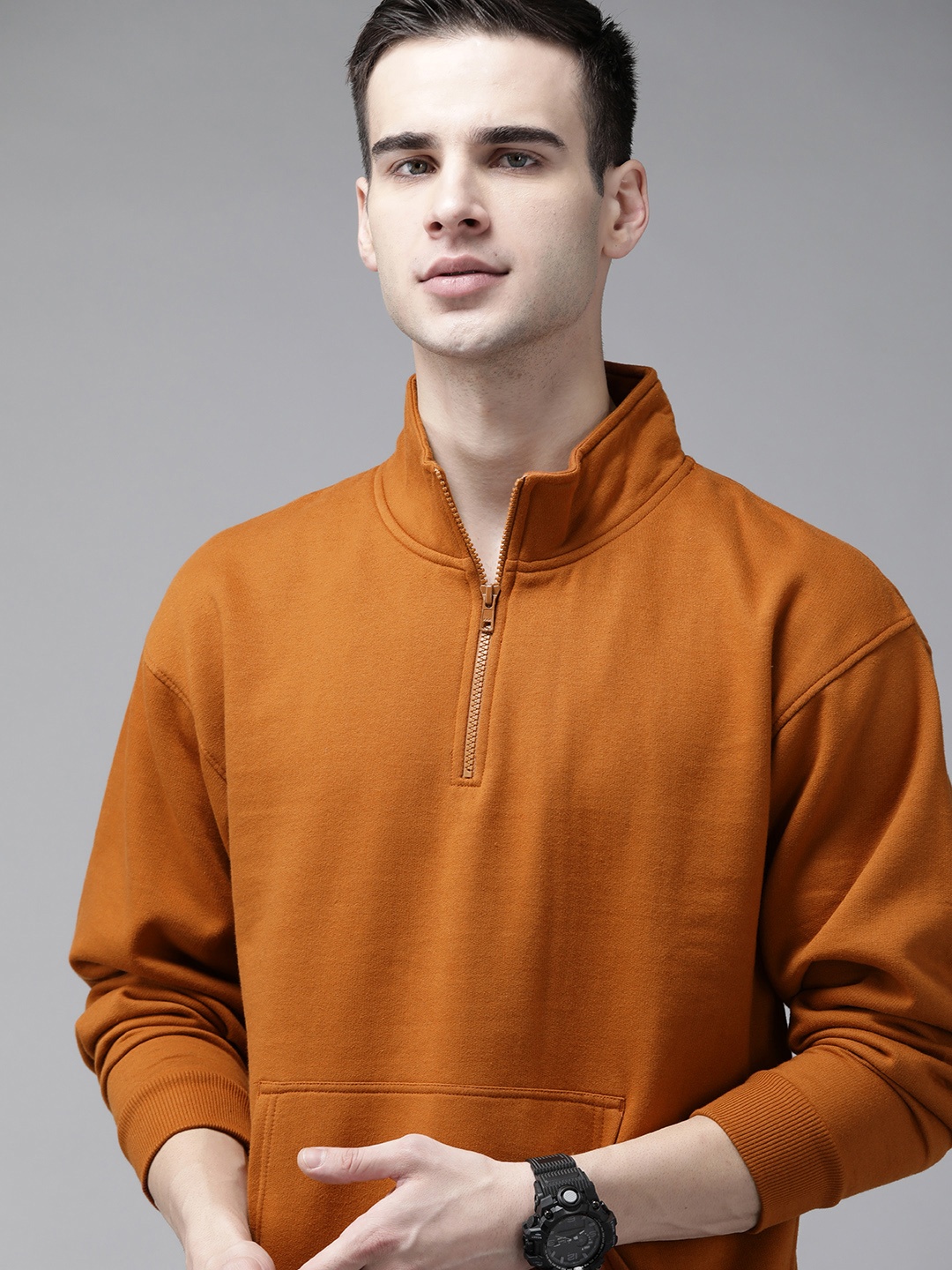 

Roadster Men Orange Solid Sweatshirt
