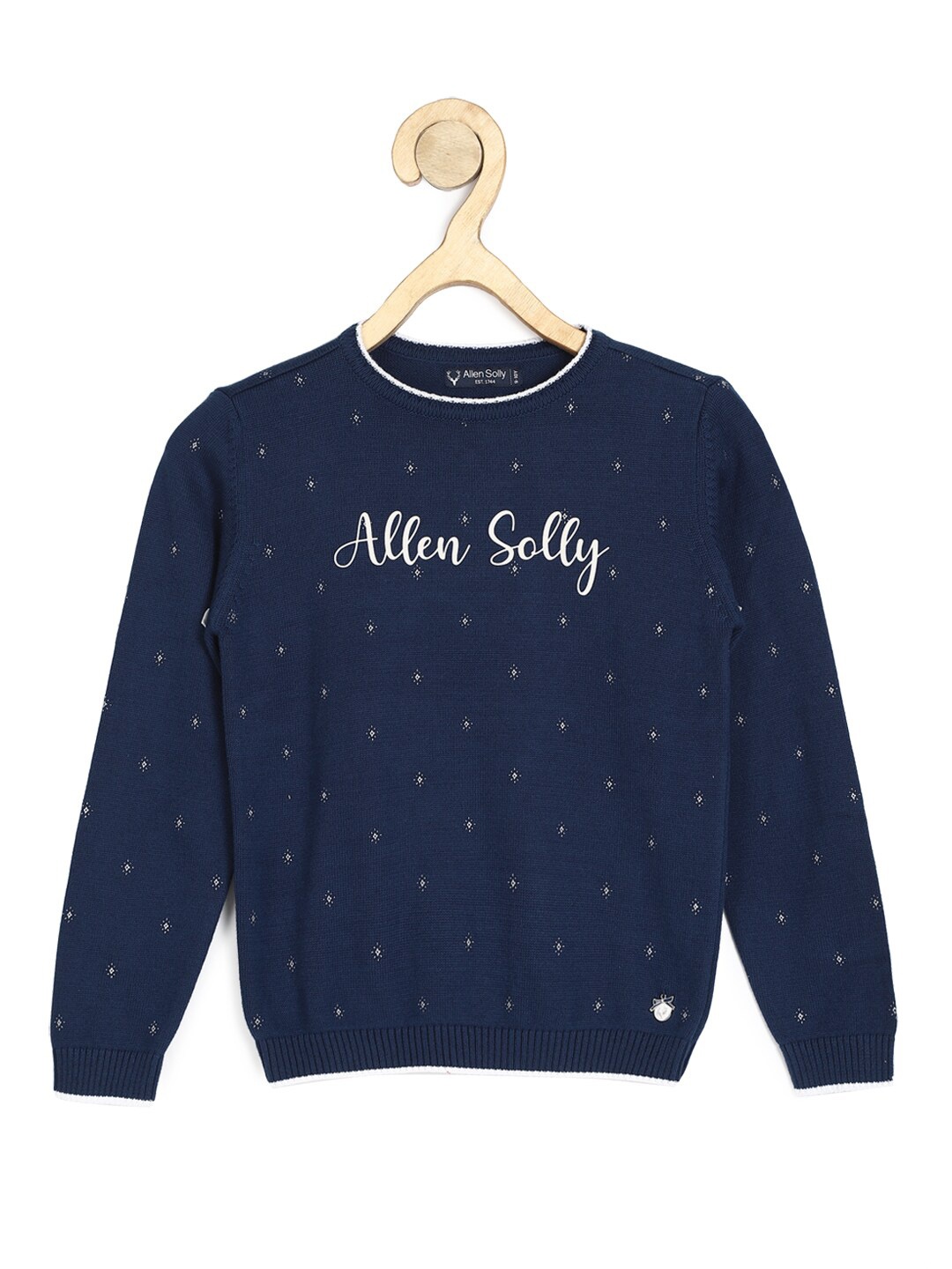 

Allen Solly Junior Girls Navy Blue & White Typography Printed Pullover