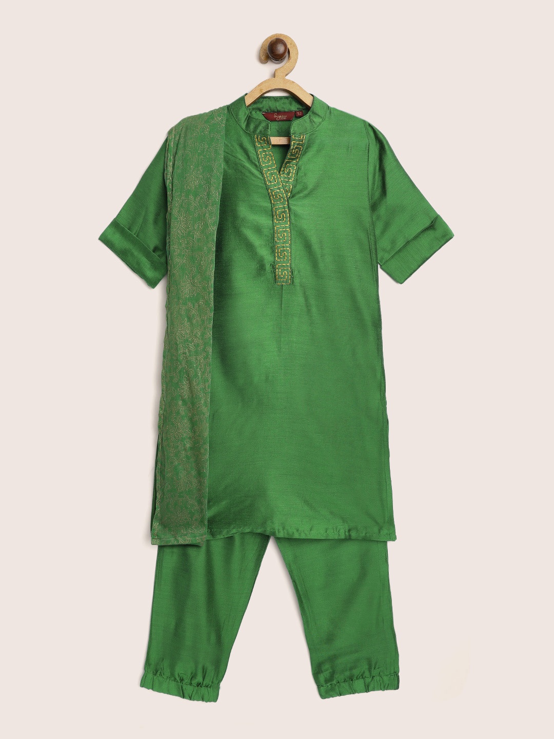 

Sangria Girls Green Solid Kurta with Trousers & Dupatta