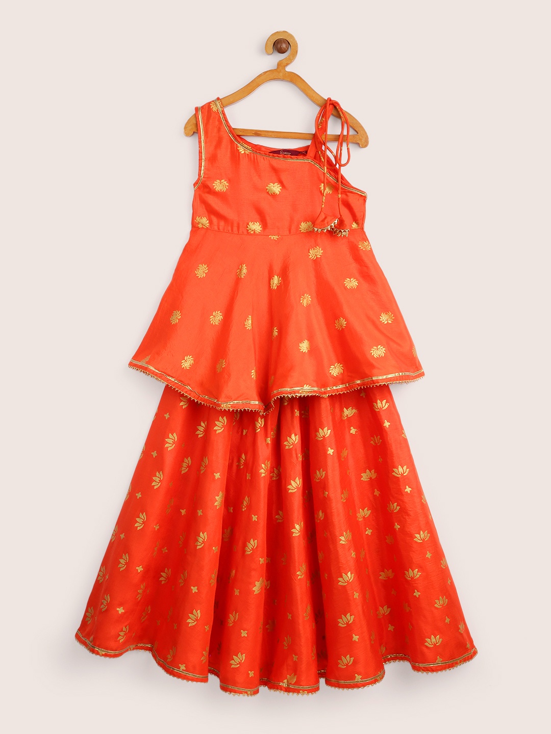 

Sangria Girls Orange Ready to Wear Lehenga With Blouse