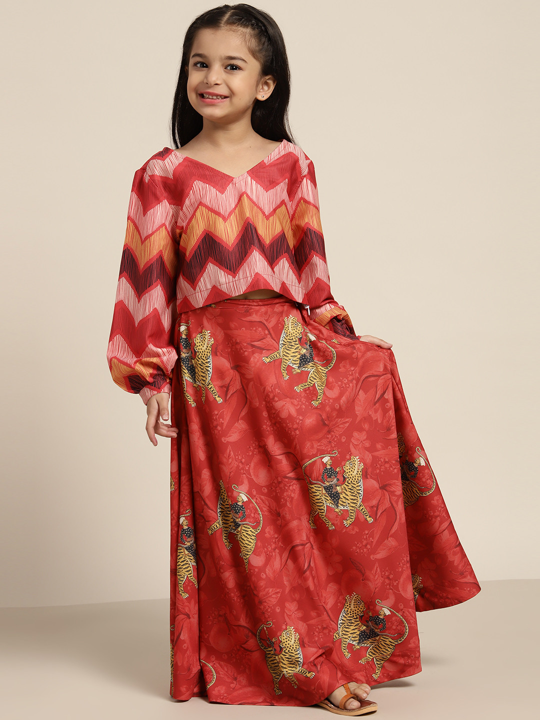 

Sangria Girls Red Ready to Wear Lehenga With Blouse