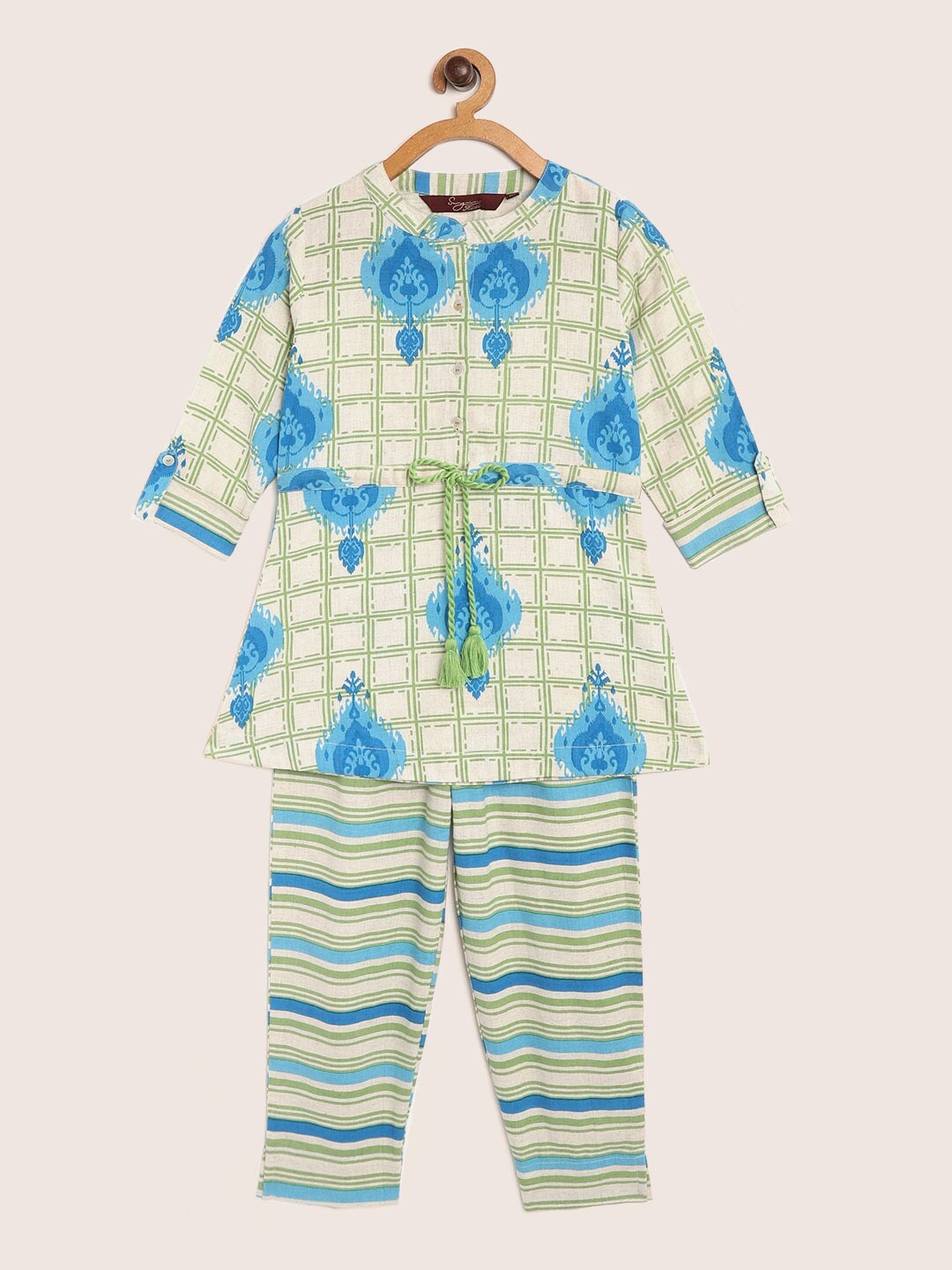 

Sangria Girls Off-White & Blue Printed Kurta with Trousers