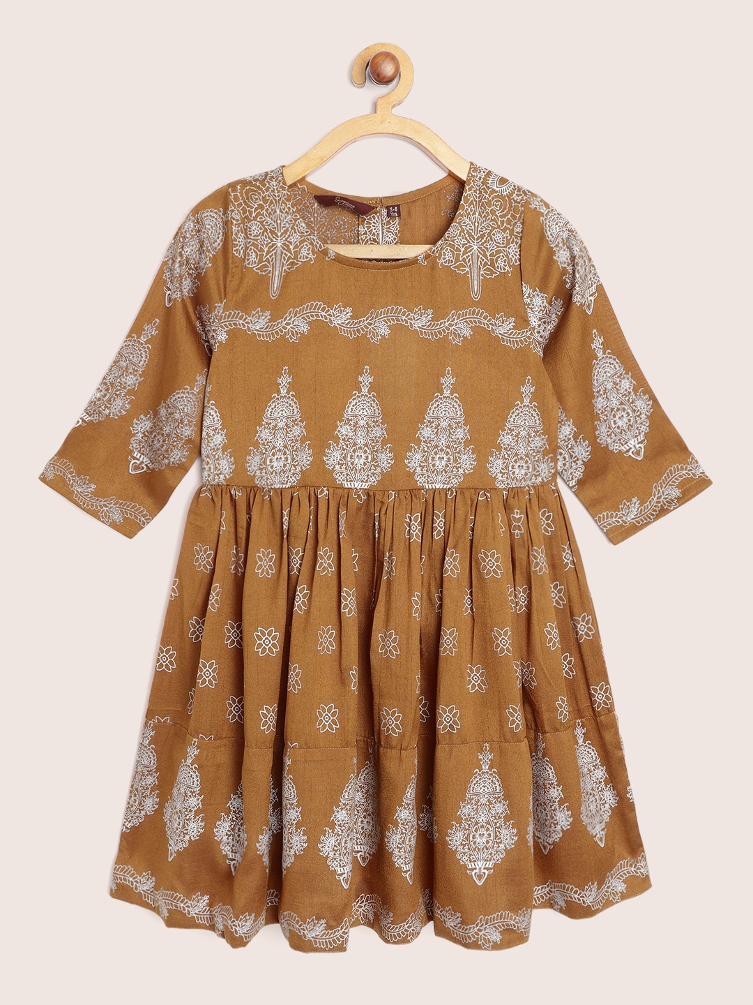 

Sangria Girls Ethnic Motifs Printed Fit & Flare Dress, Mustard