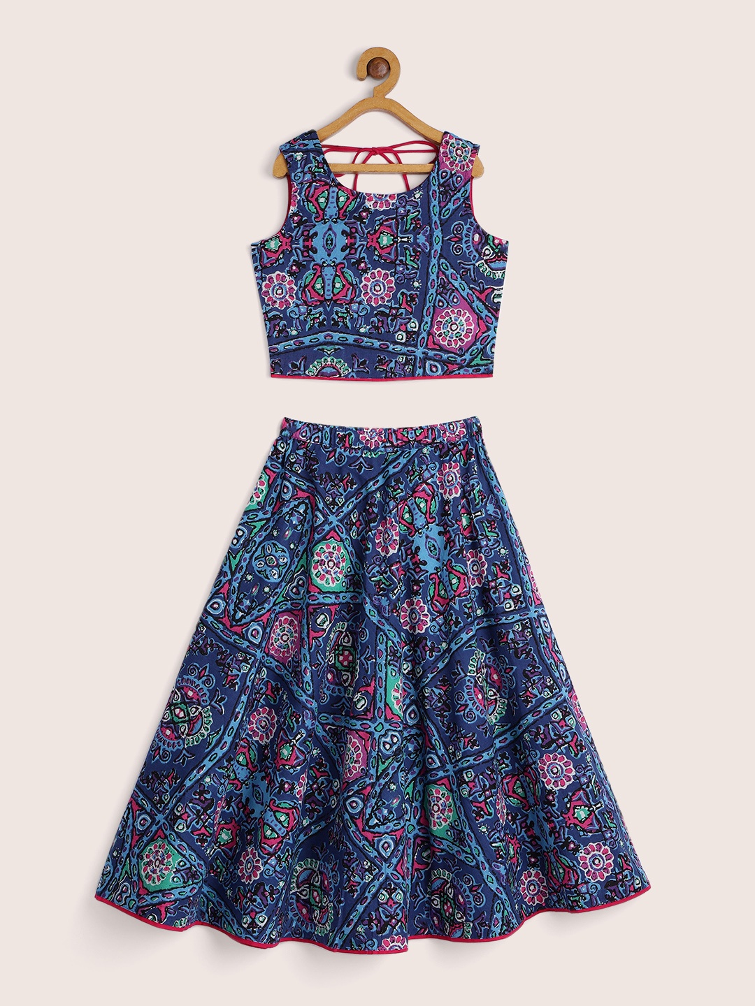 

Sangria Girls Blue & Pink Printed Ready to Wear Lehenga & Blouse