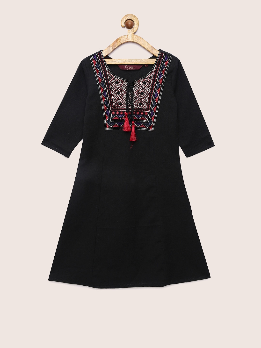 

Sangria Girls Black Embroidered Detail A-Line Dress