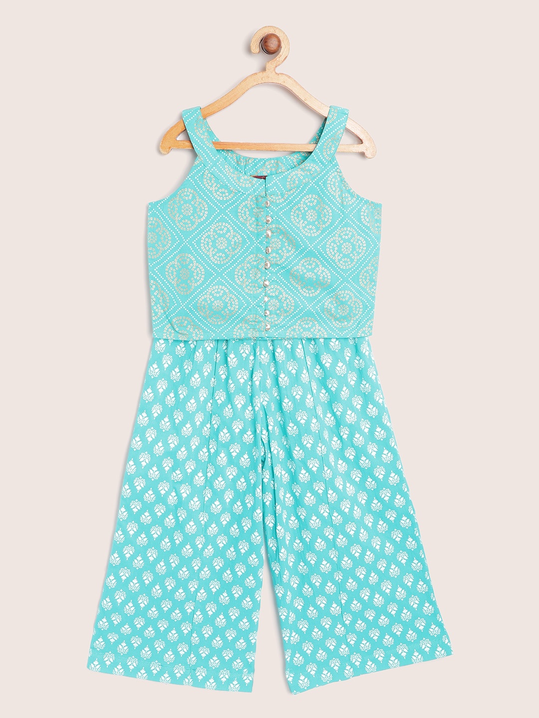 

Sangria Girls Blue & White Cotton Ethnic Motifs Print Ethnic Top with Palazzos