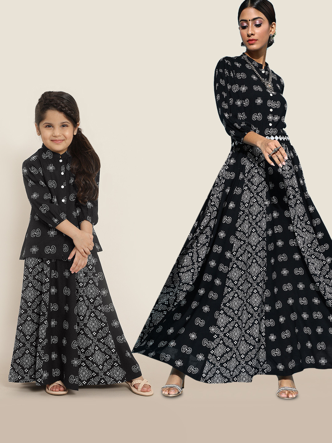 

Sangria Girls Black & White Printed Ready To Wear Lehenga & Blouse with Belt