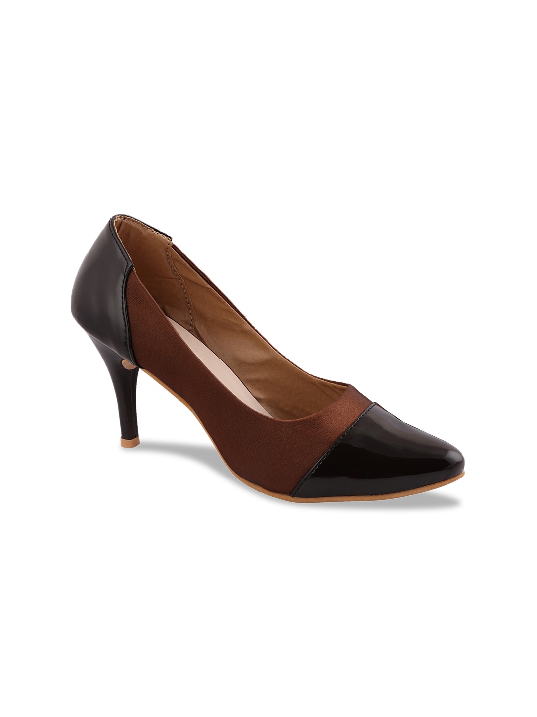 

Shoetopia Women Brown And Black Slim Heeled Pumps