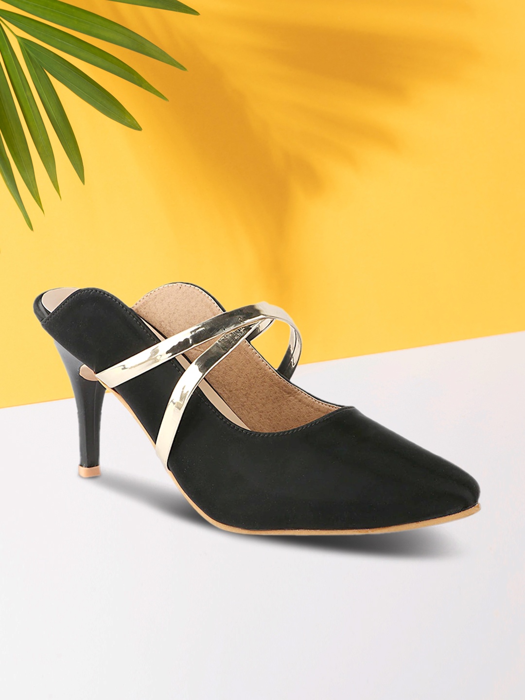 

Shoetopia Women Black Slim Heeled Mules