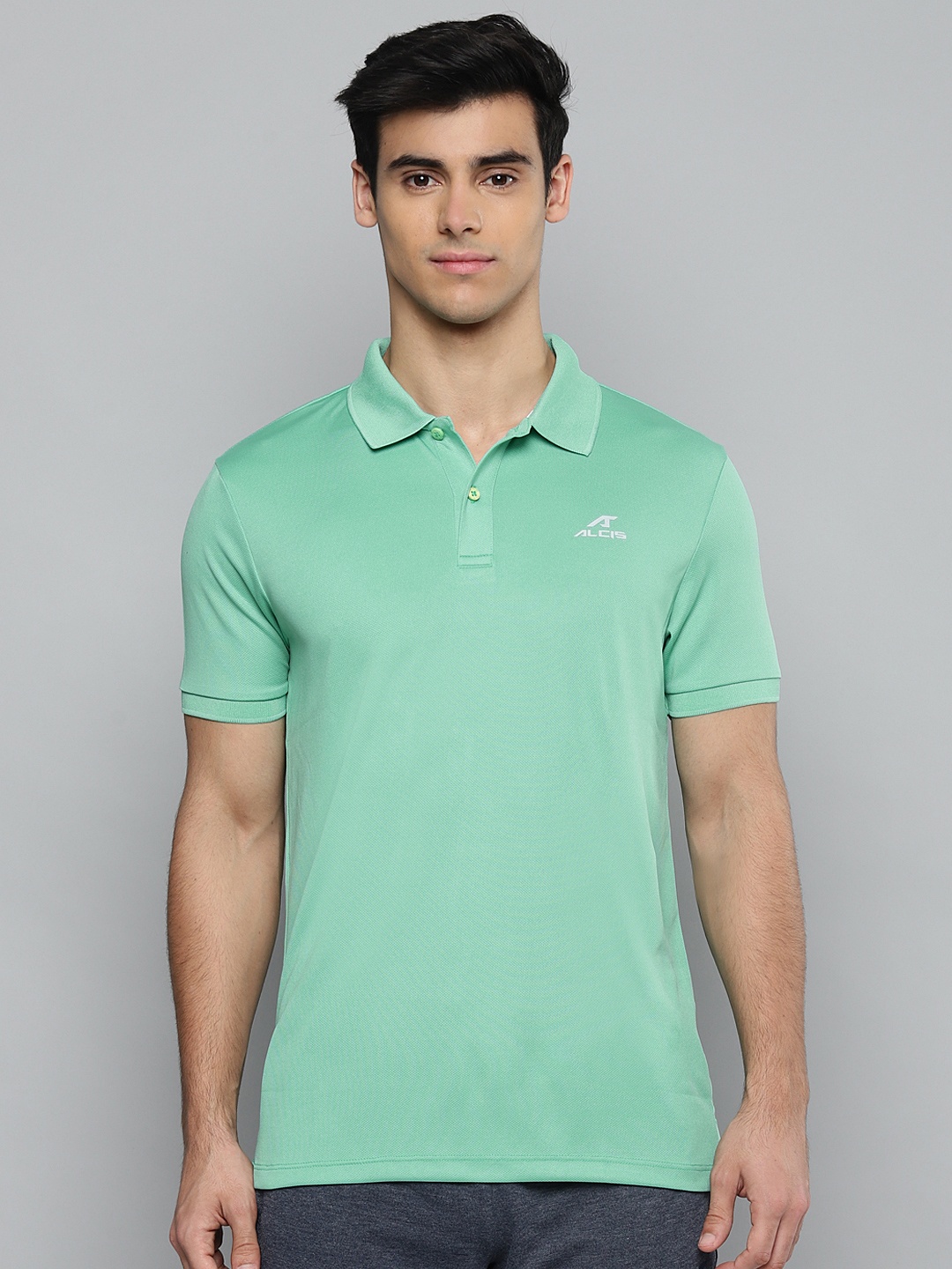 

Alcis Men Sea Green Brand Logo Polo Collar Slim Fit T-shirt
