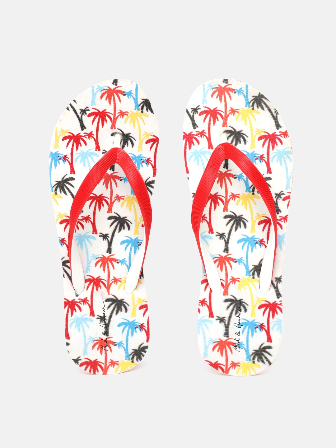 

Mast & Harbour Women White & Red Tropical Print Thong Flip-Flops